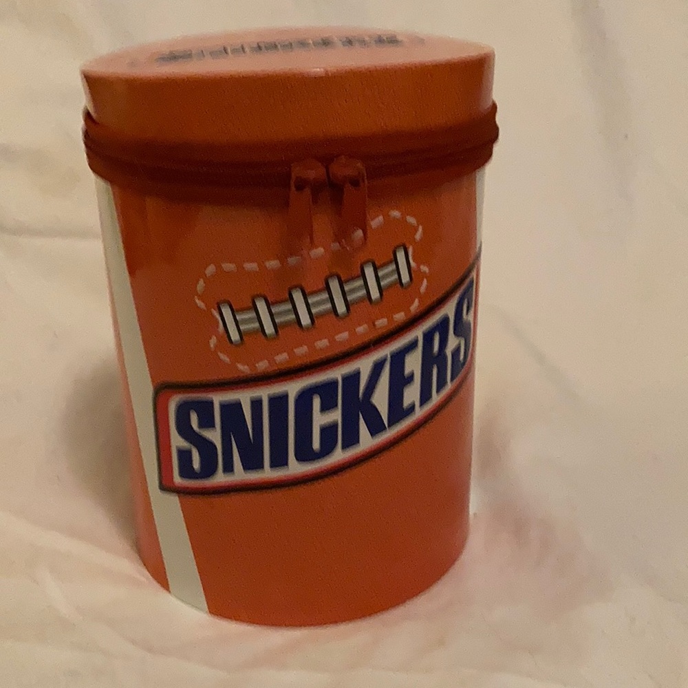 2003 Snickers Football Tin Canister (Empty) With Zippered Lid